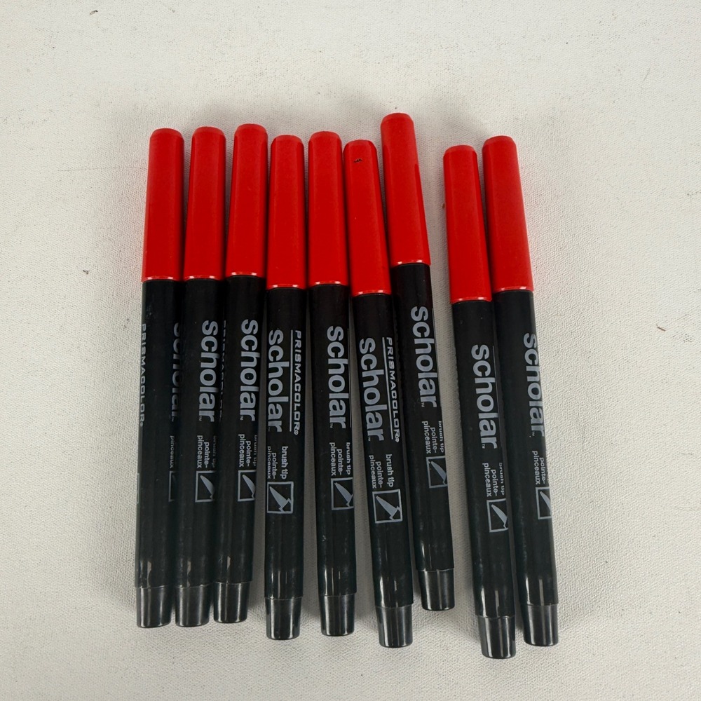 Prismacolor Scholar Brush Tip Art Markers Red Lot of 9 Calligraphy Drawing
